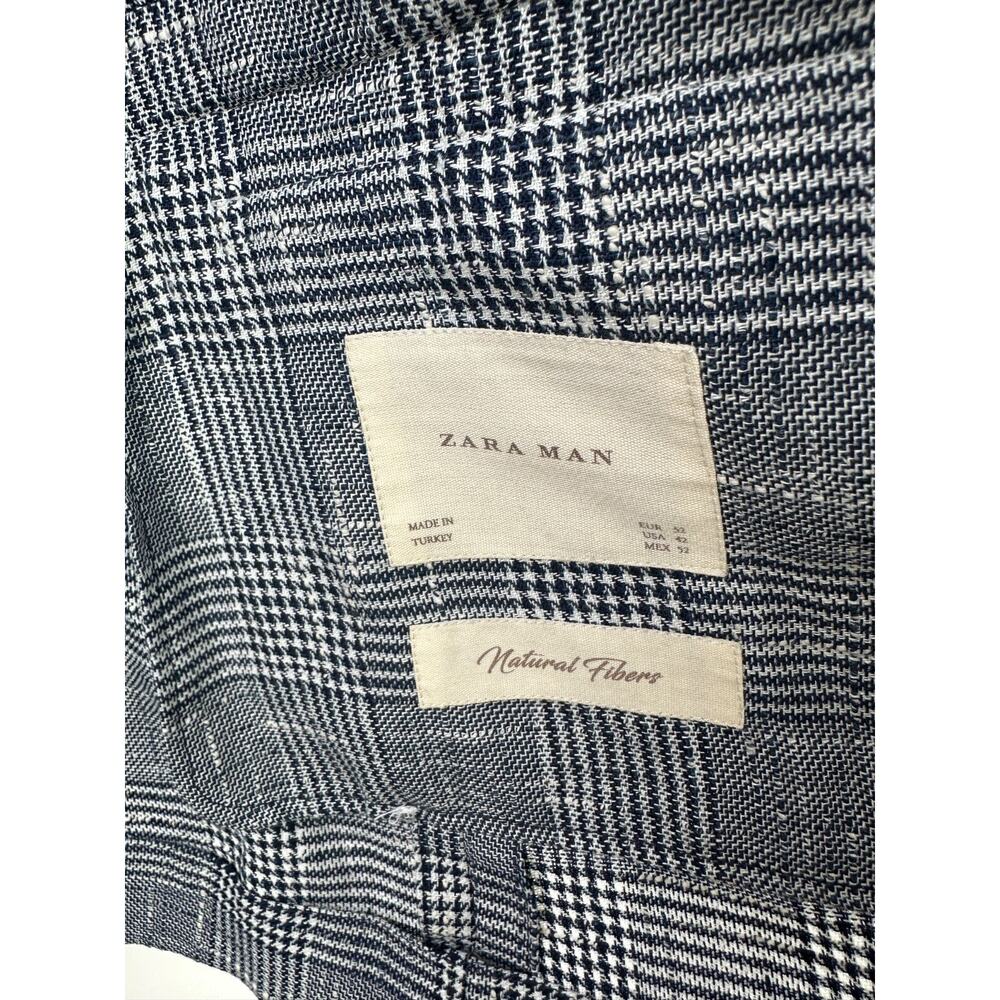 Zara Man Blazer Jacket Plaid Houndstooth Navy Blue & White US Men's Size 42 - Picture 6 of 13